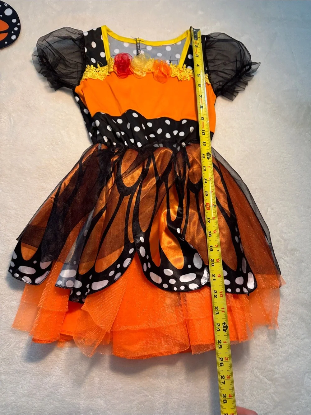Halloween children’s orange and black monarch butterfly costume. Removable wings